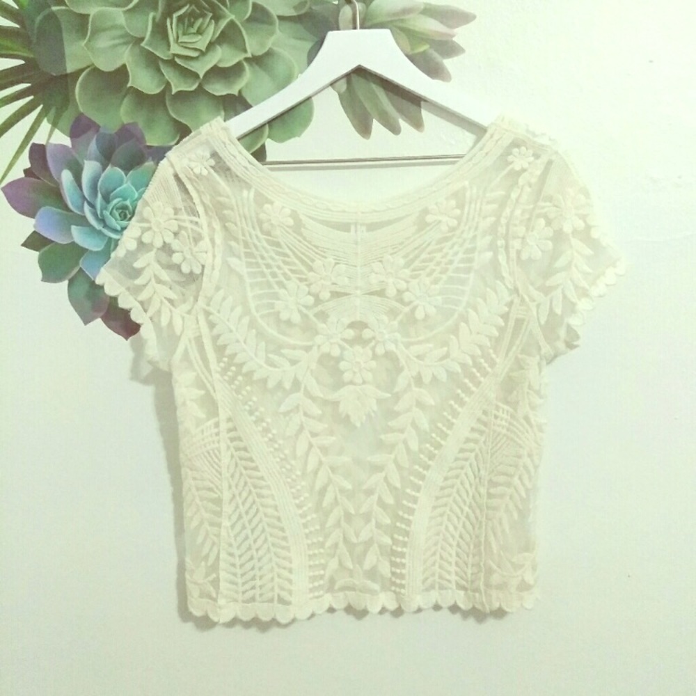 Aeropostale Ivory Embroidered Lace Crop Top